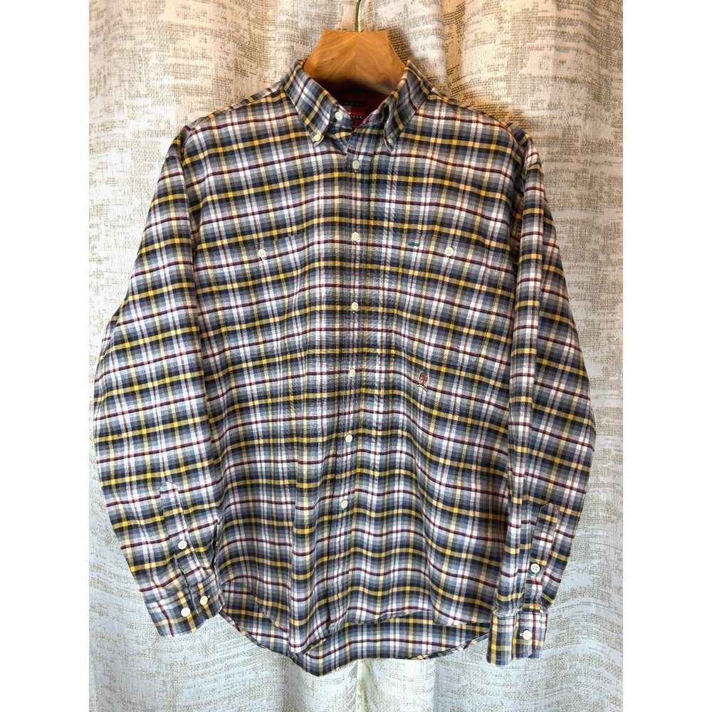 VTG Tommy Hilfiger All Cotton Plaid Button Down Long Sleeve Shirt Men's XL Crest